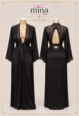 Midnight Romance Satin Lace Robe - W668 - Mina Femme