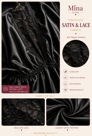 Midnight Satin Lace Romper - Luxury Satin & Lace Sleepwear for Women - W355 | Mina Femme - Mina Femme