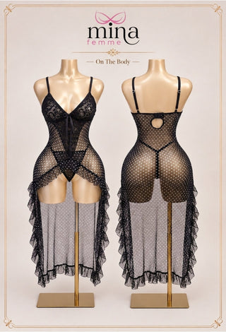Midnight Sparkle Sheer Tulle Lingerie Dress - EVE 7064 - Mina Femme