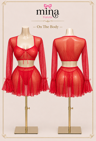 Scarlet Spark 3-Piece Sheer Tulle Lingerie Set – Non-Padded & Wire-Free - R584