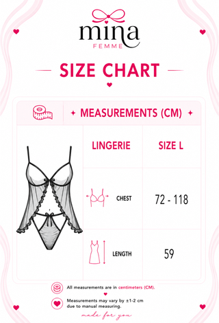 Open Front Black Sheer Tulle Lingerie Set - R246