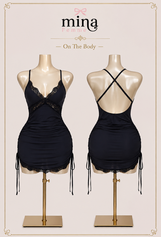 Sexy Ruched Black Butter Fabric Lace Dress - Joly 2191