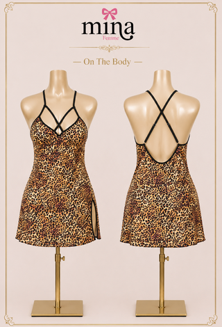 Sexy leopard print Satin lingerie-W472