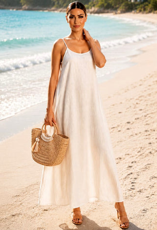 Linen Open-Back Lounge Nightdress - Linen 01 | Mina Femme