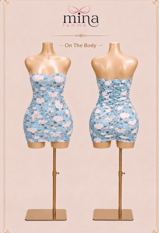 Mint Butter Floral Strapless Mini Dress - Joly 2100 - Mina Femme