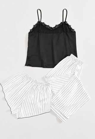 Monarch Noir 3-Piece Satin Pajama Set – Luxury Women's Satin Sleepwea - W020 - Mina Femme