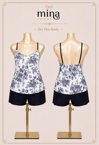 Monochrome Bloom Women’s Satin Cami & Shorts Pajama Set - W640 - Mina Femme