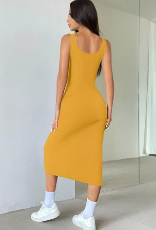 Mustard Egyptian Cotton Button Midi Dress - Femme 4046 - Mina Femme