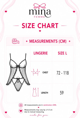Open Front Black Sheer Tulle Lingerie Set - R246 - Mina Femme