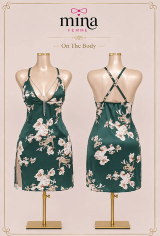Open Sides satin Home Dress Lingerie - W590 - Mina Femme