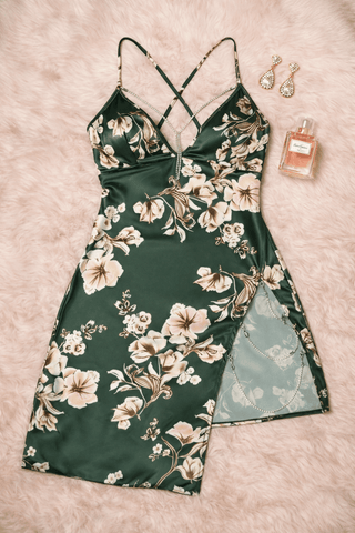 Open Sides satin Home Dress Lingerie - W590 - Mina Femme