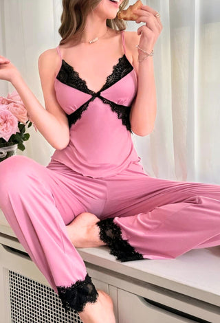 Pink Egyptian Cotton Lace Pajama Set - Femme 3032 - Mina Femme