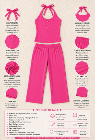 Pink Egyptian Cotton Pajama Set - Femme 4044 - Mina Femme