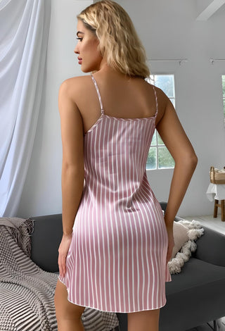 Pink Satin Nightdress Striped Lingerie - W169 - Mina Femme