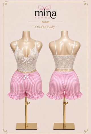 Pink Striped Satin Pajama Set Sweet Collection - W602 - Mina Femme