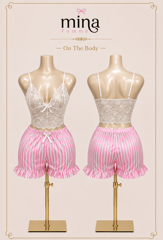 Pink Striped Satin Pajama Set Sweet Collection - W602 - Mina Femme