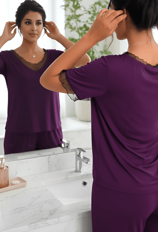 Plum Egyptian Cotton Pajama Set | Mina Femme Comfort Collection - Femme 3056 - Mina Femme