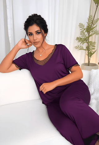 Plum Egyptian Cotton Pajama Set | Mina Femme Comfort Collection - Femme 3056 - Mina Femme
