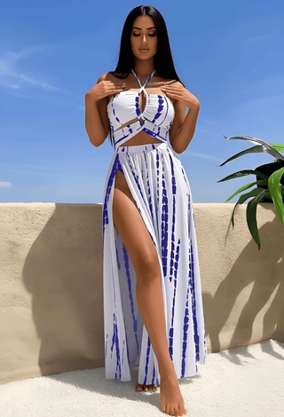 Printed Cut-Out Maxi Dress in Butter Fabric – Unpadded - Manuel x512 - Mina Femme