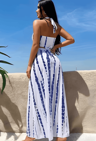 Printed Cut-Out Maxi Dress in Butter Fabric – Unpadded - Manuel x512 - Mina Femme