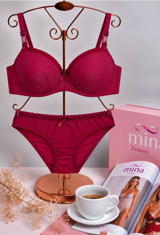 Pure Elegance Ribbed Bra & Panty Set - Fsn 09252 - Mina Femme