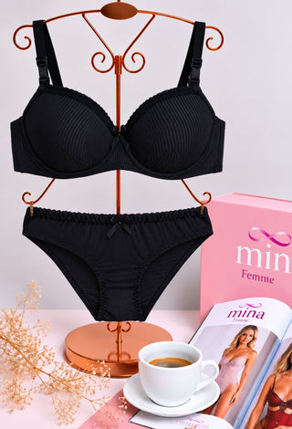 Pure Elegance Ribbed Bra & Panty Set - Fsn 09252 - Mina Femme