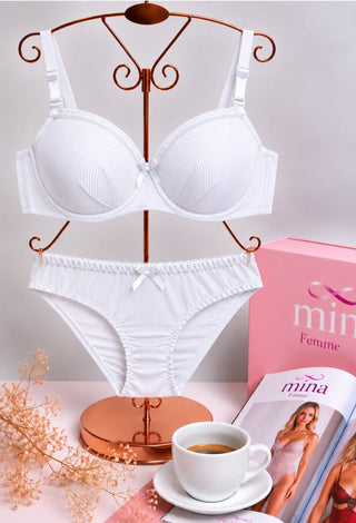 Pure Elegance Ribbed Bra & Panty Set - Fsn 09252 - Mina Femme