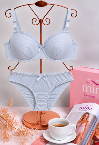 Pure Elegance Ribbed Bra & Panty Set - Fsn 09252 - Mina Femme