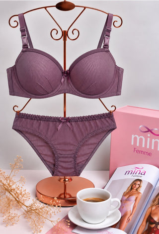 Pure Elegance Ribbed Bra & Panty Set - Fsn 09252 - Mina Femme