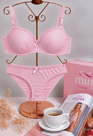 Pure Elegance Ribbed Bra & Panty Set - Fsn 09252 - Mina Femme