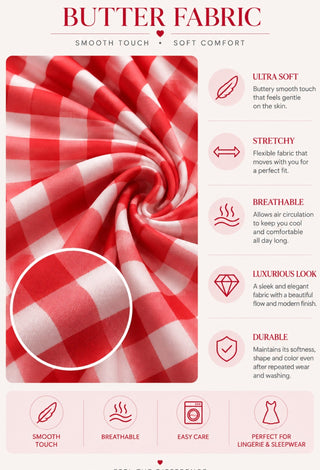Red Gingham Custom Lingerie Set with Front Bow – Romantic Lace Trim Design - Joly 2190 - Mina Femme