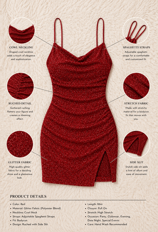 Red Glitter Bodycon Mini Party Dress - Eve - F135 - Mina Femme