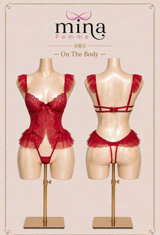 Red Lace & Tulle Lingerie Bodysuit – Sexy One Piece - R340 | Mina Femme - Mina Femme