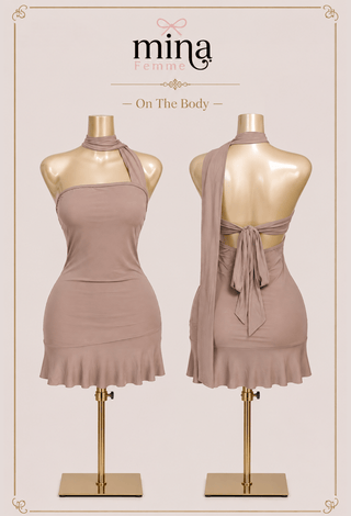 Red Mini Dress Soft Butter Fabric with Chic Neck Detail - Joly 2352 - Mina Femme
