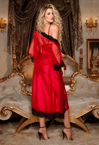Red Satin & Black Lace Lingerie Set - W586 | Mina Femme - Mina Femme