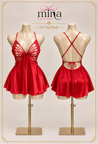 Red Satin Butterfly Lingerie - W718 | Mina Femme - Mina Femme