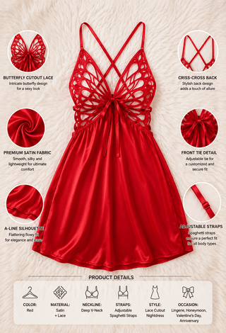 Red Satin Butterfly Lingerie - W718 | Mina Femme - Mina Femme