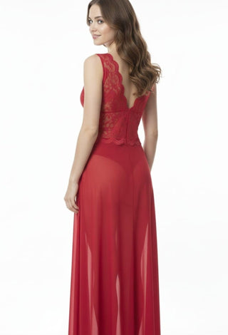 Red Sheer Tulle Lace Nightgown - R518 | Mina Femme - Mina Femme