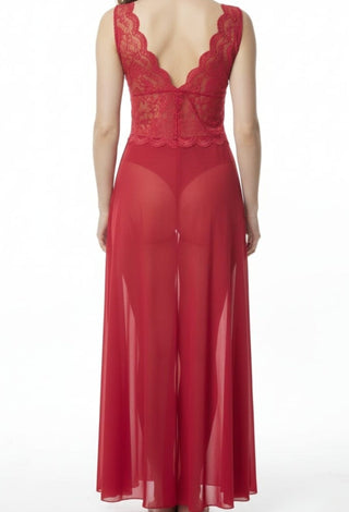 Red Sheer Tulle Lace Nightgown - R518 | Mina Femme - Mina Femme