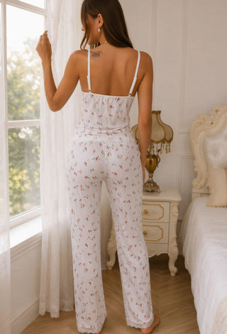 Ribbed Floral Cami Pajama Set - Simple 5117 - Mina Femme