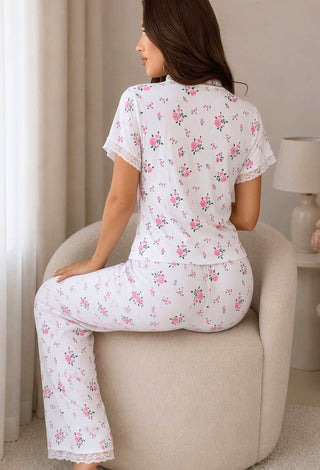 Ribbed Floral Pajama Set - Simple 5181 - Mina Femme