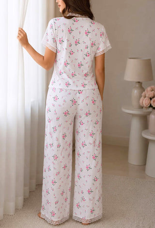 Ribbed Floral Pajama Set - Simple 5181 - Mina Femme