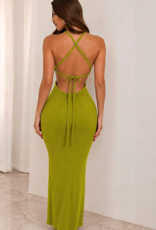Ribbed Halter Maxi Lounge Dress - Simple 5120 - Mina Femme