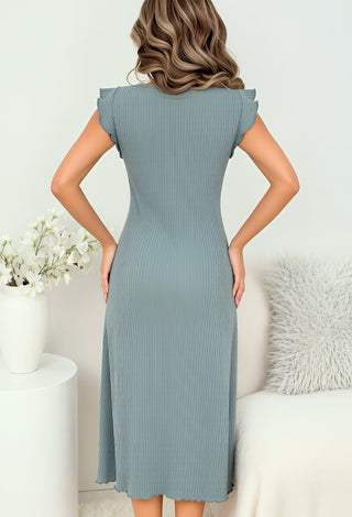 Ribbed Maxi Lounge Dress-Up Neck - Simple 5207 - Mina Femme