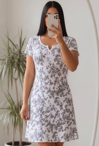 Ribbed Printed Lounge Dress - Simple 5204 - Mina Femme