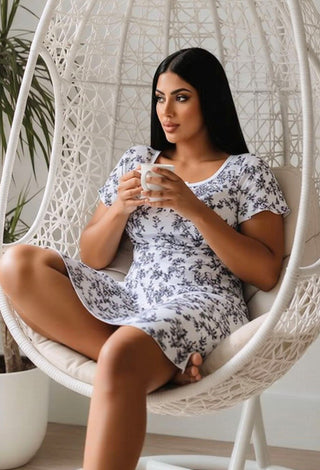 Ribbed Printed Lounge Dress - Simple 5204 - Mina Femme