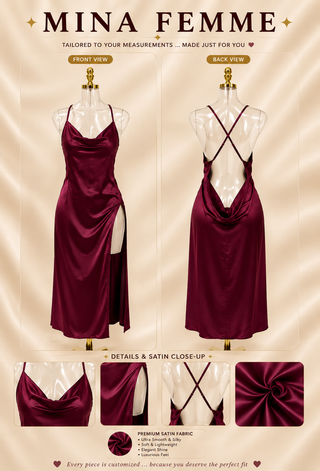 Elegant Red Satin Lingerie Dress with Side Slit - W462