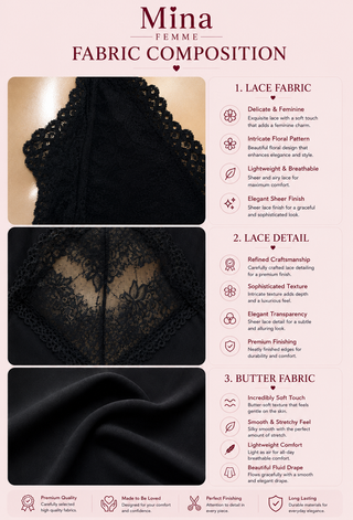 Black Long Butter Fabric Lace Lingerie - R334