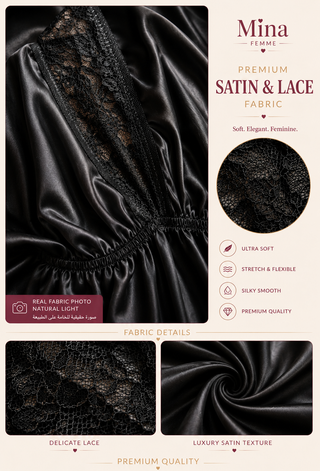 Midnight Satin Lace Romper - Luxury Satin & Lace Sleepwear for Women - W355 | Mina Femme