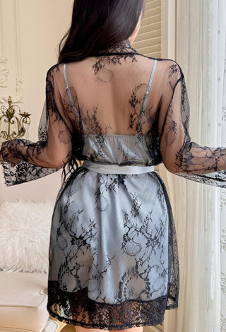 Romantic Satin Lingerie Set with Lace Cover-Up - W596 - Mina Femme